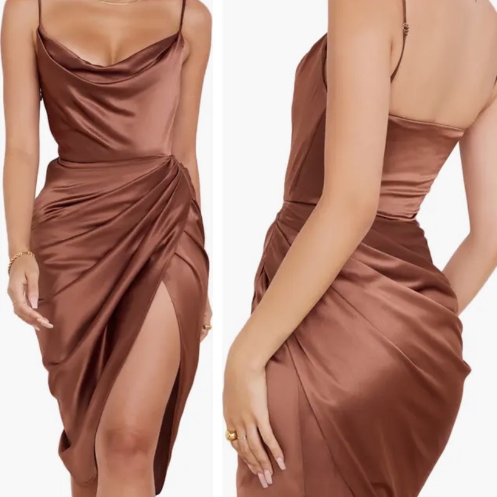 House of CB Satin Brown Midi Dress
